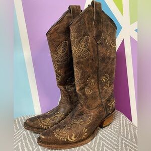 Circle G by Corral Women’s Brown Cowboy Boots with Dragonfly Stitch 5.5M L5001